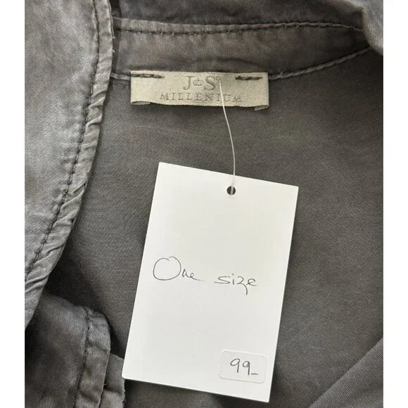 JS Millenium Top Grey Button-Up Long Sleeve Blouse Italy Women One Size Fit All - Picture 4 of 7